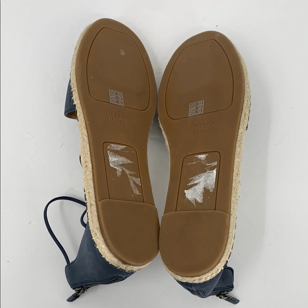 Eileen Fisher Lace-up Espadrille Shoe navy blue Nubuck criss cross strap flat 10